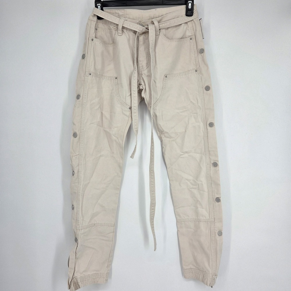 MNML Mens Snap Front Zipper Jeans 28 Beige Belted Skater Grunge Y2K 32x31
